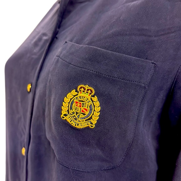 Silk Lauren Ralph Lauren Button Up Long Roll Tab Sleeve Embroidered Crest Shirt - Picture 2 of 9